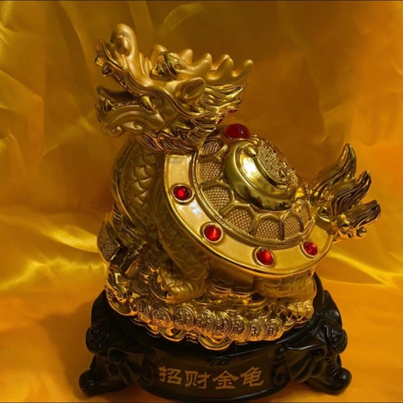 Other - Gold Dragon Turtle Tortoise Statue With Base 8”